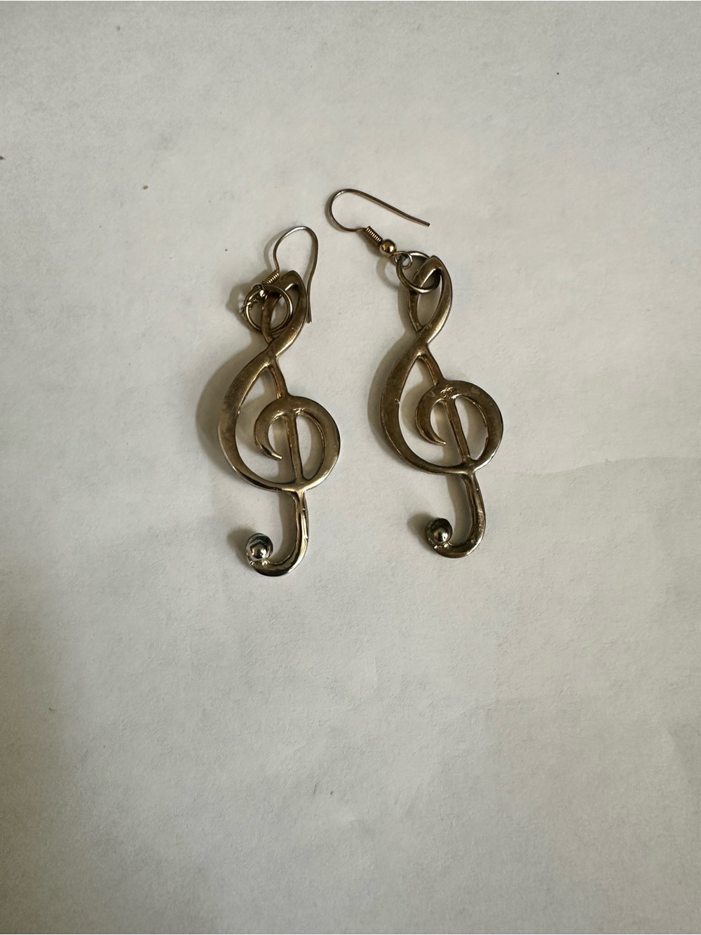 Treble Clef Dangle Earrings - Silver Tone